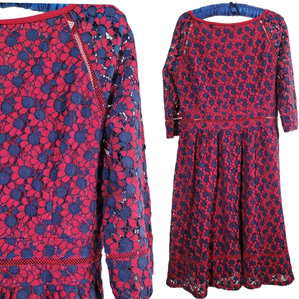 ModCloth Navy and Fuchsia Lace Fit-and-Flare Dress - Picture 4 of 9